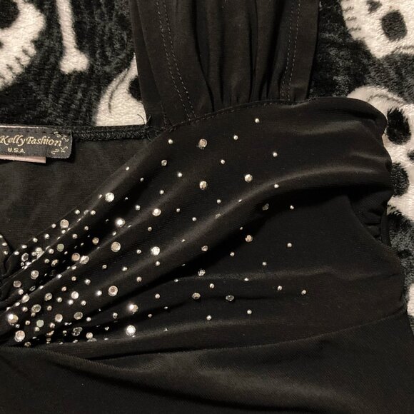 HALEY KELLY FASHION Black waterfall hem top w/ clear rhinestones ~ MEDIUM LARGE - Picture 12 of 14